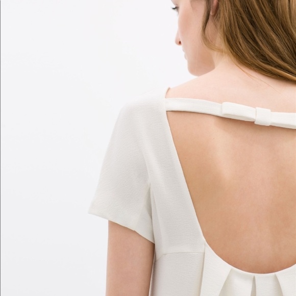 Zara Basics White Bow Detail Shift Dress NWT Sz Small - Picture 5 of 13